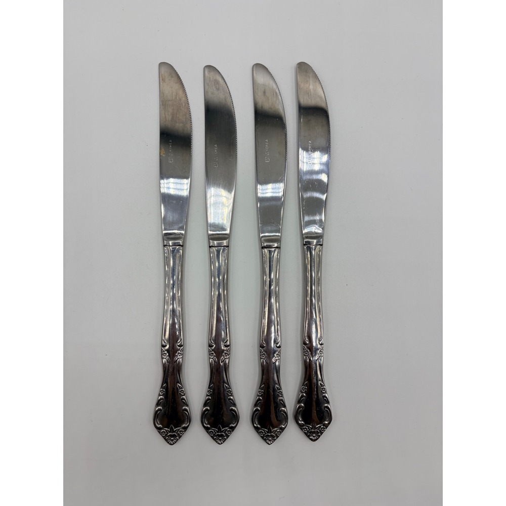 Estia Dinner Knives Floral Scroll Stainless Steel Korea Set of 4 Silver 9in